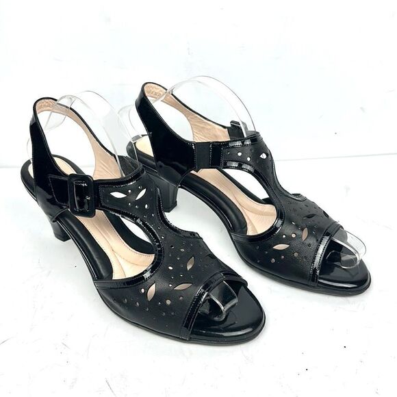 New BeautiFeel Adele Black Leather Patent Leather Heeled Sandal EUR 42 US 11 - Picture 2 of 16